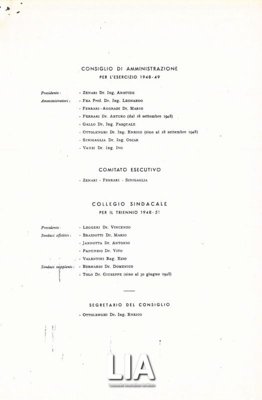 Composizione organi societari biennio 1948 - 1949