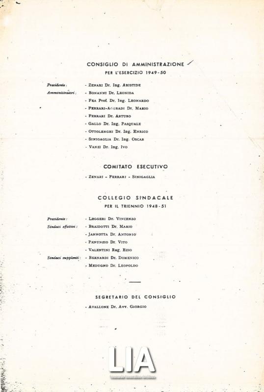 Composizione organi societari biennio 1949 - 1950