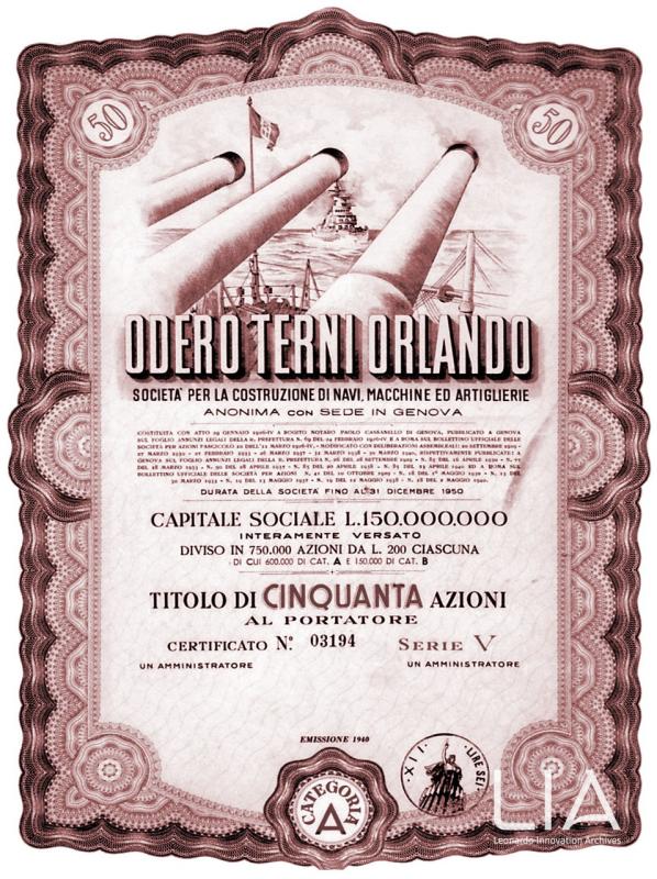 Titolo azionario della società Odero Terni Orlando
