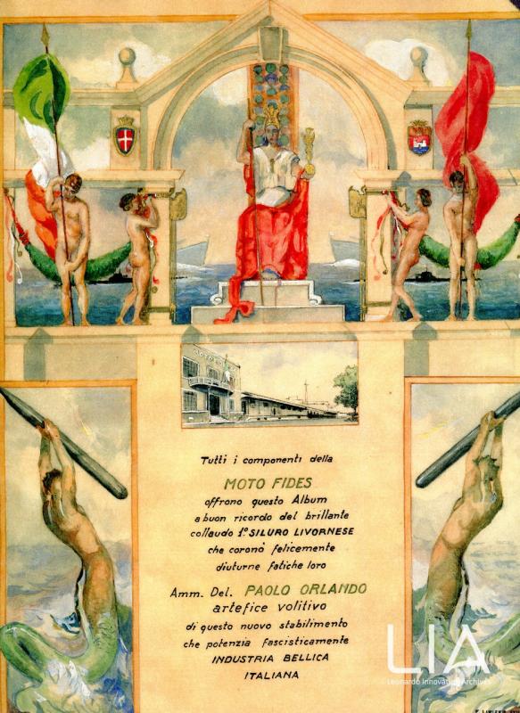 Copertina dell'album celebrativo per il primo siluro prodotto a Livorno dalla Moto Fides