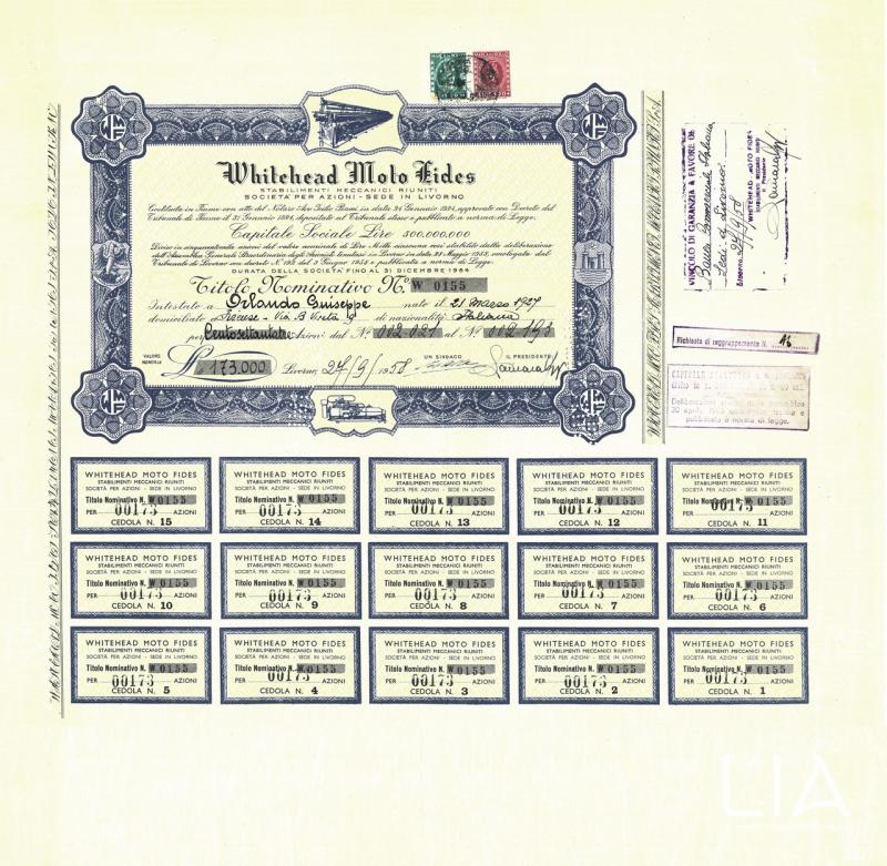Titolo azionario della Whitehead Moto Fides