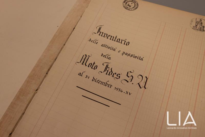 Frontespizio del Libro inventario della Moto Fides; 1936