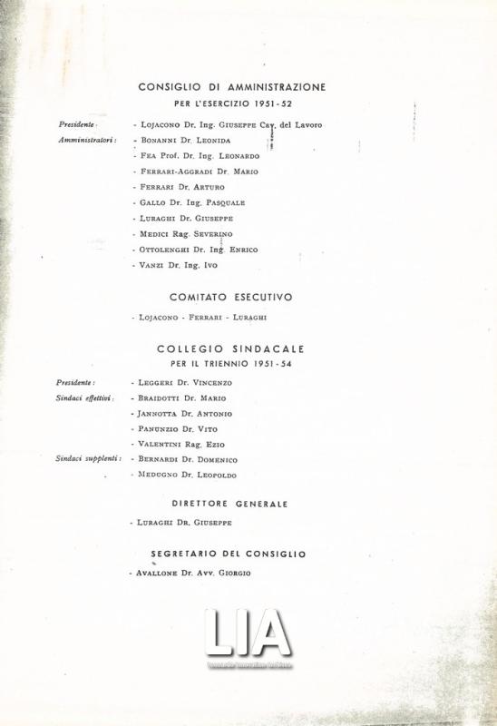Cariche sociali per l'esercizio 1951-52