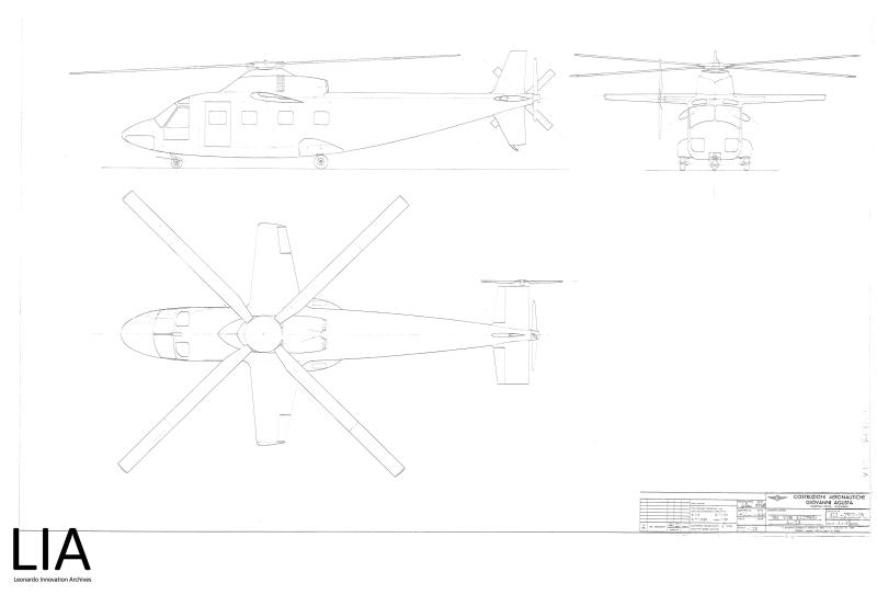Agusta - Elicottero compoud A123 - tre viste