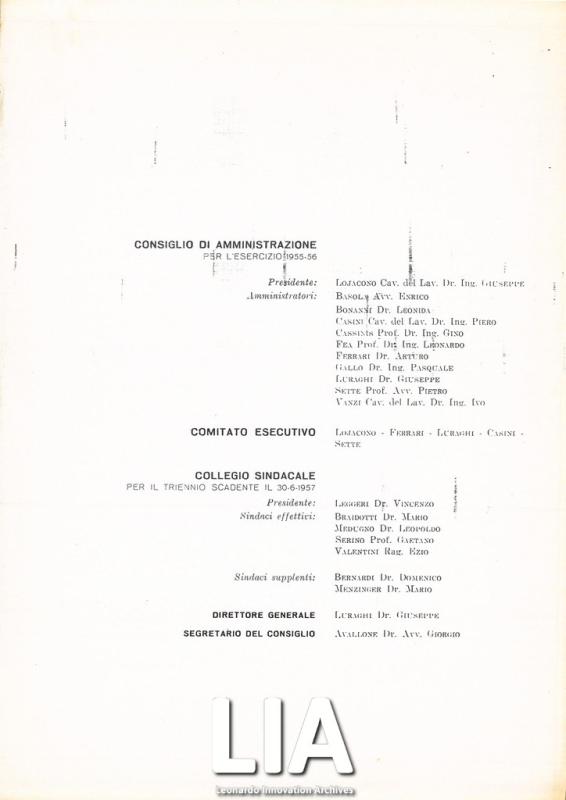 Cariche sociali per l'esercizio 1956-57