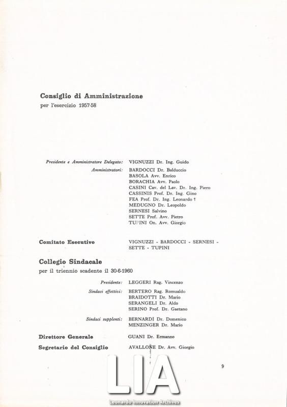 Cariche sociali per l'esercizio 1957-58