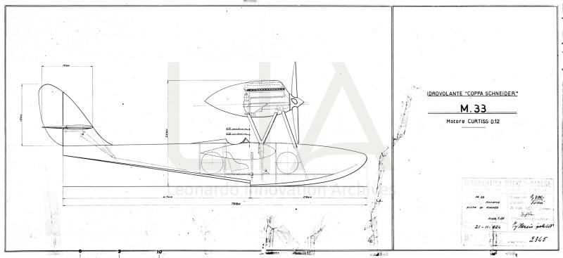 Aeronautica Macchi - Idro M.33  - Coppa Schneider - Motore Curtiss D 12 - Assieme vista laterale