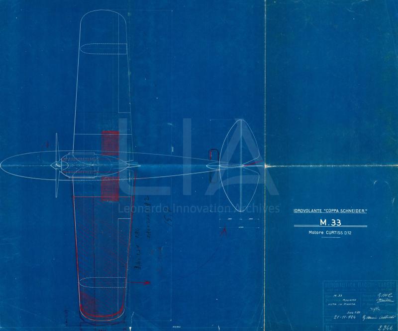 "Idro M.33  - Coppa Schneider - Motore Curtiss D 12 - Assieme vista in pianta"
