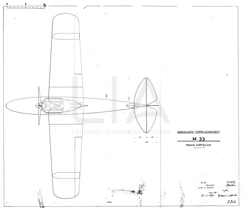 "Idro M.33  - Coppa Schneider - Motore Curtiss D 12 - Assieme vista in pianta"