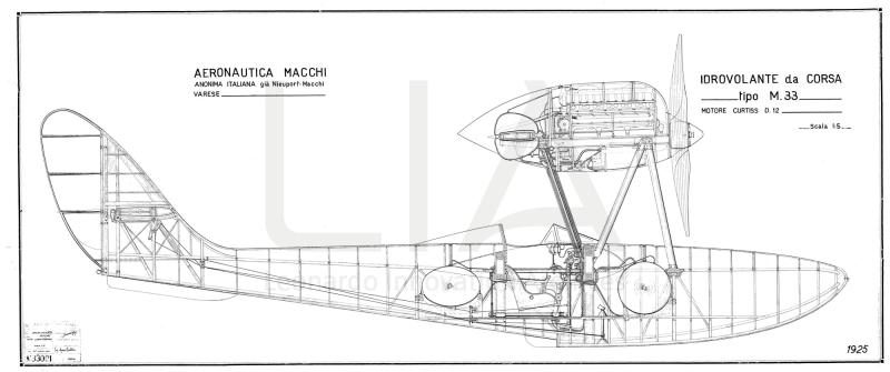Aeronautica Macchi - Idrovolante da corsa M.33 - Motore Curtiss D 12 - Assieme vista longitudinale