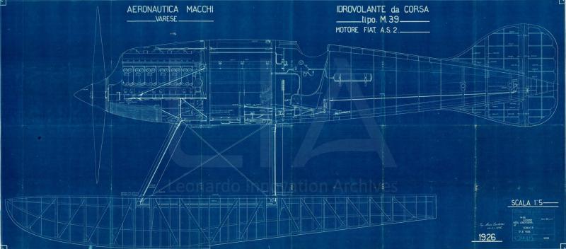 Aeronautica Macchi - Idro M.39 - Assieme vista longitudinale (cianografica)