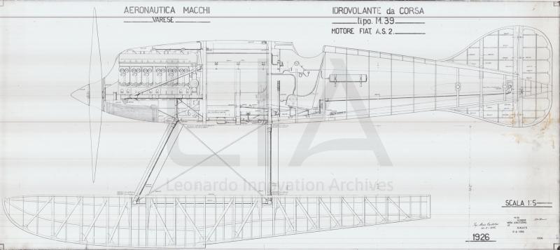 Aeronautica Macchi - Idro M.39 - Assieme vista longitudinale (copia su lucido)