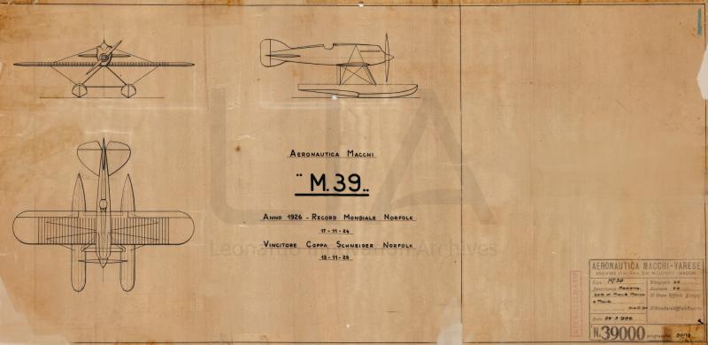 Aeronautica Macchi - Idro M.39 - Assieme tre viste