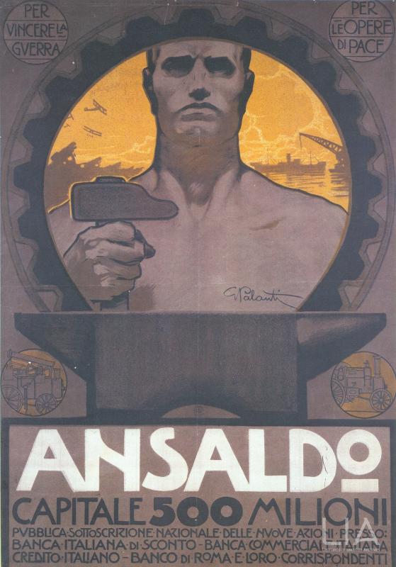 Manifesto pubblicitario Ansaldo realizzato da Guido Pallanti; 1918