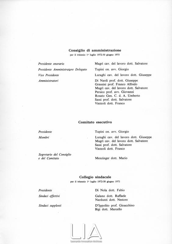 Cariche sociali per il triennio 1 luglio 1972 - 30 giugno 1975
