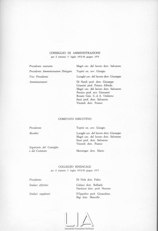 Cariche sociali per il triennio 1 luglio 1972 - 30 giugno 1975