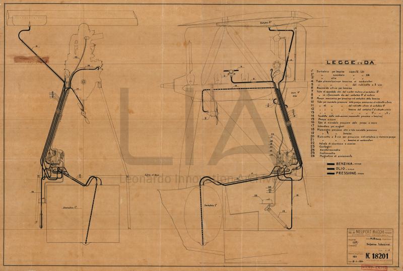 Idro M.18  - Schema tubazioni serbatoi benzina