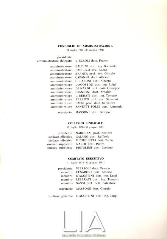 Cariche sociali per il triennio 1 luglio 1978 - 30 giugno 1981