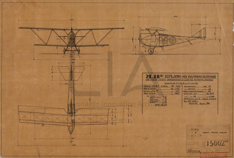 Nieuport Macchi - biplano per trasporto passeggeri M.15bis - trittico