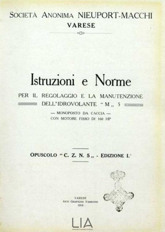 Nieuport-Macchi M.5 - manuale di istruzioni e norme -cover