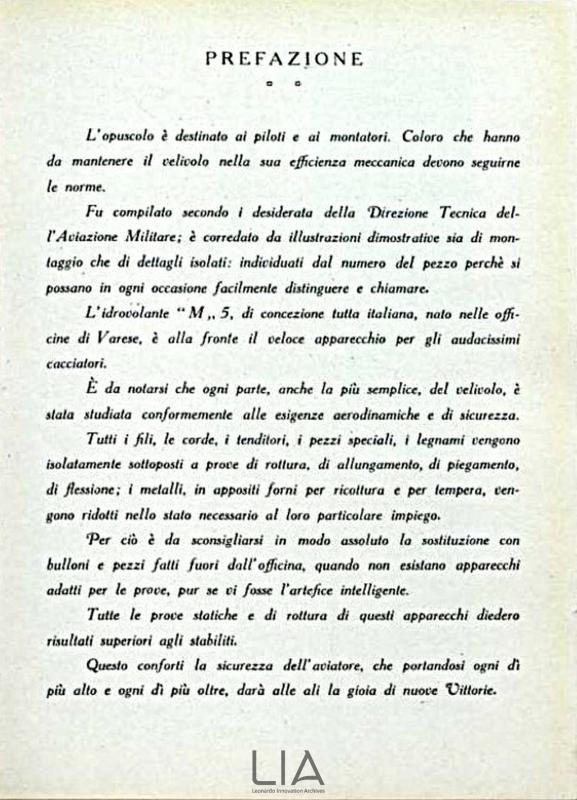 Nieuport-Macchi M.5 - manuale di istruzioni e norme - prefazione