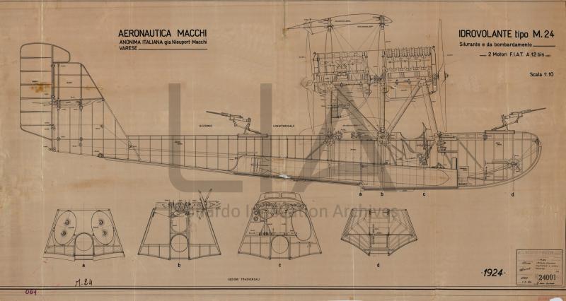 Idrovolante Macchi M.24 militare - vista laterale e sezioni
