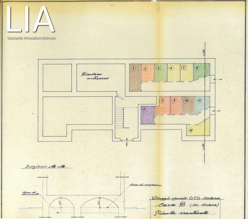 Pianta dei ricoveri antiaerei della casa B di Melara