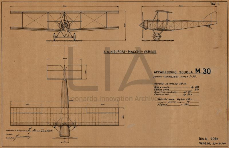 Velivolo terrestre Macchi M.30 - versione scuola - trittico
