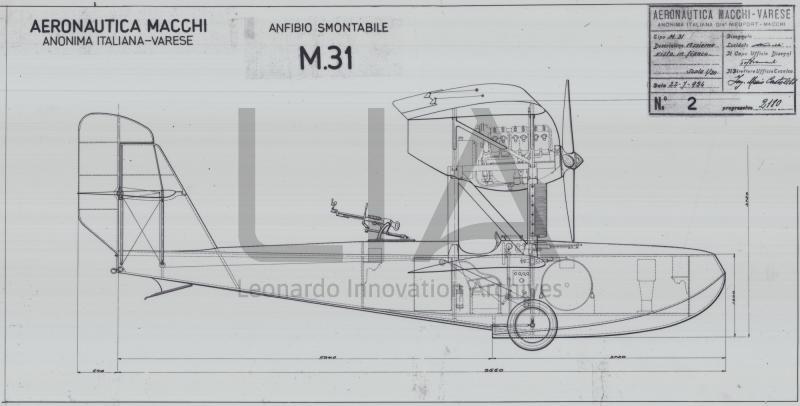Velivolo terrestre Macchi M.31 - versione anfibio smontabile - vista laterale