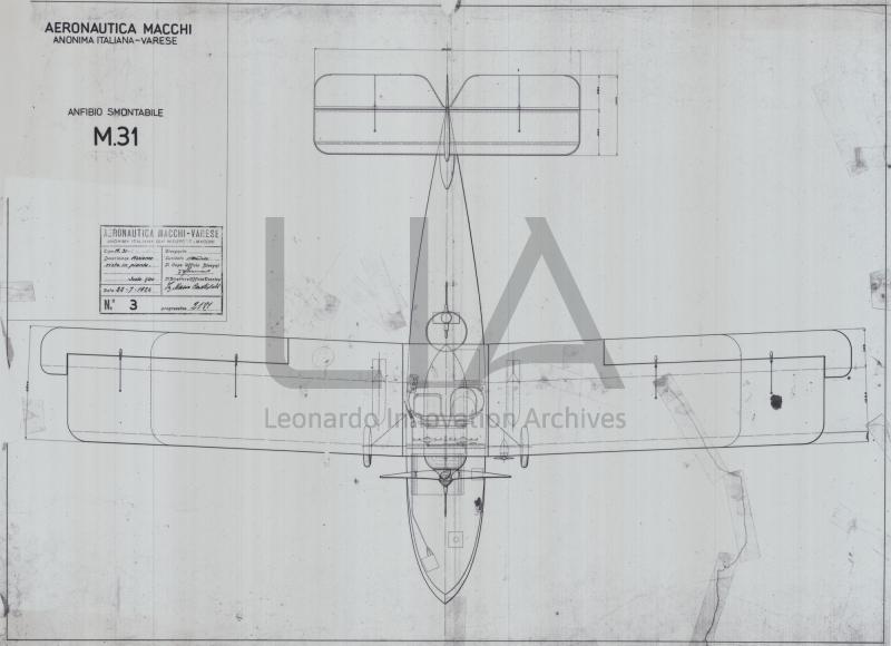 Velivolo terrestre Macchi M.31 - versione anfibio smontabile - vista in pianta