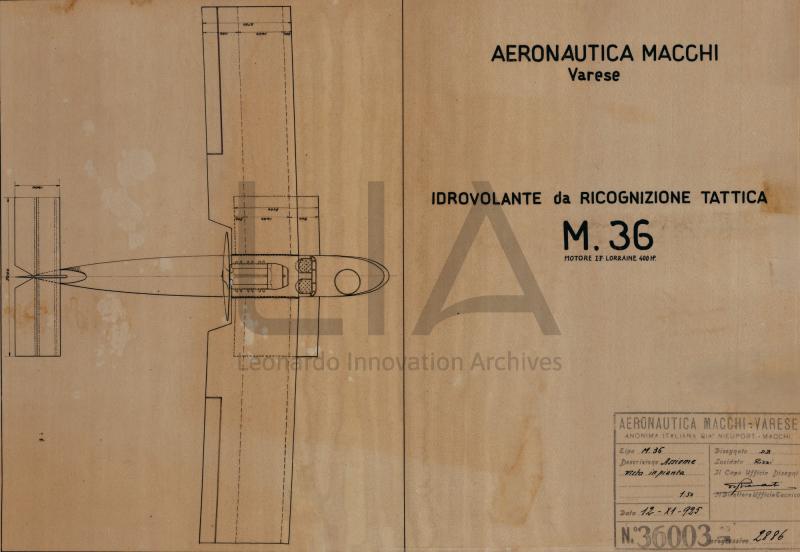 Idrovolante da ricognizione tattica Macchi M.36 - vista  in pianta