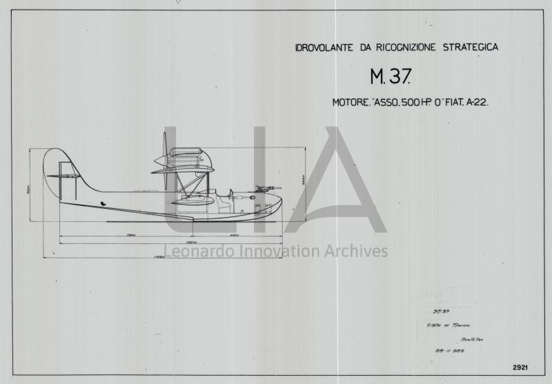 Idrovolante da ricognizione strategica M.37 - vista  laterale (copia su lucido)