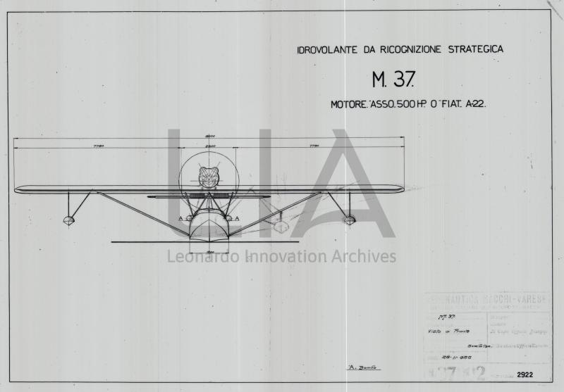 Idrovolante da ricognizione strategica M.37 - vista  frontale (copia su lucido)