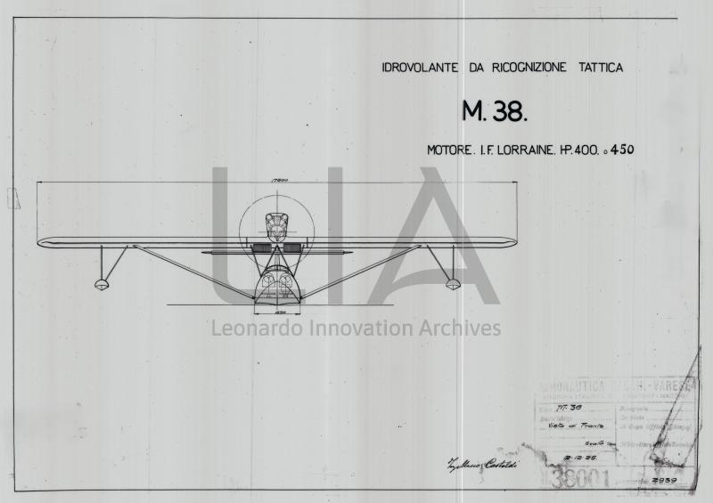 Idrovolante da ricognizione tattica M.38 - vista frontale (copia su lucido)