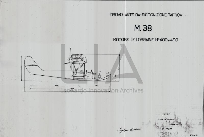 Idrovolante da ricognizione tattica M.38 - vista laterale (copia su lucido)