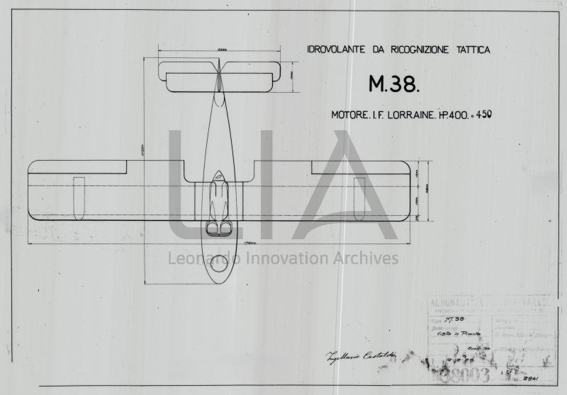 Idrovolante da ricognizione tattica M.38 - vista in pianta (copia su lucido)