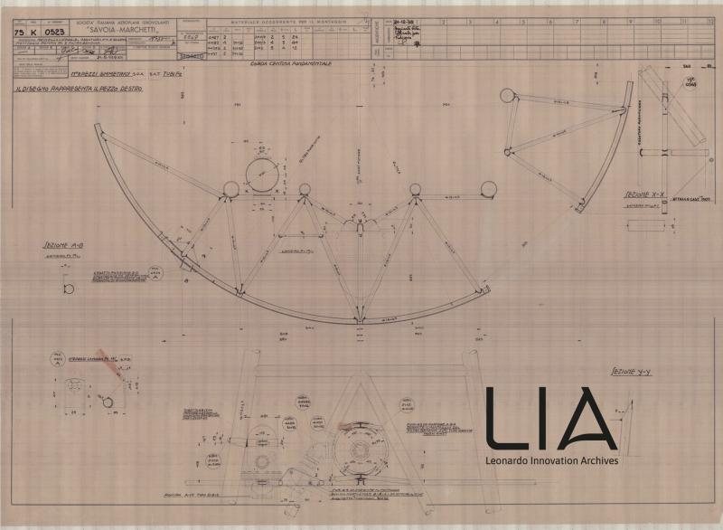SIAI Marchetti - SM75- Navicella laterale - ossatura n 1 e schema di montaggio pompa M e filtro benzina