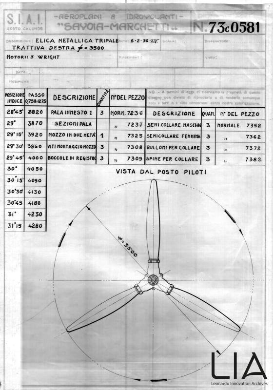 SIAI Marchetti - Eliche - Elica metallica tripale trattiva destra diam. 3500