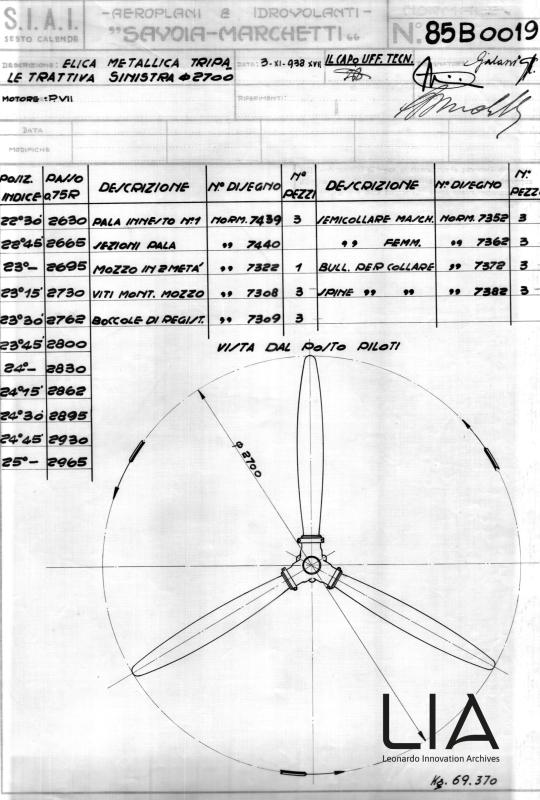 SIAI Marchetti - Eliche - Elica metallica tripale trattiva sinistra diam. 2700