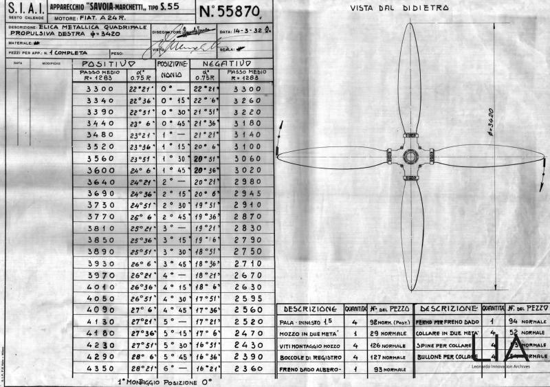 SIAI Marchetti - Eliche - Elica metallica quadripale propulsiva destra diam. 3420