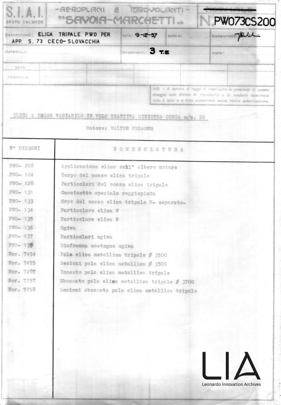 SIAI Marchetti - Eliche - Elica tripale PWO per apparecchio S.73 CECO-SLOVACCHIA