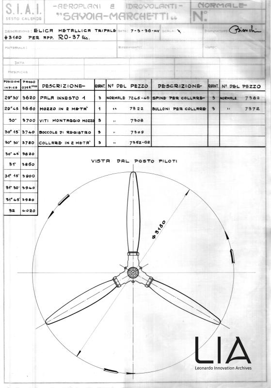 SIAI Marchetti - Eliche - Elica metallica tripale diam. 3150 per apparecchio RO.37bis