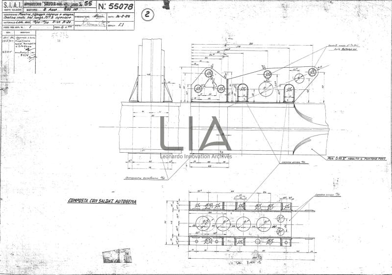 SIAI Marchetti - S.55 - Piastra fissaggio rinforzo e diagonale centina centrale sul lungherone n. 3 inferiore