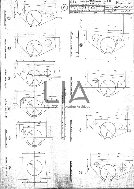 SIAI Marchetti - S.55 - Piastrine per centine alettone n. 2-3-4-6-7-8-9-10-12-13