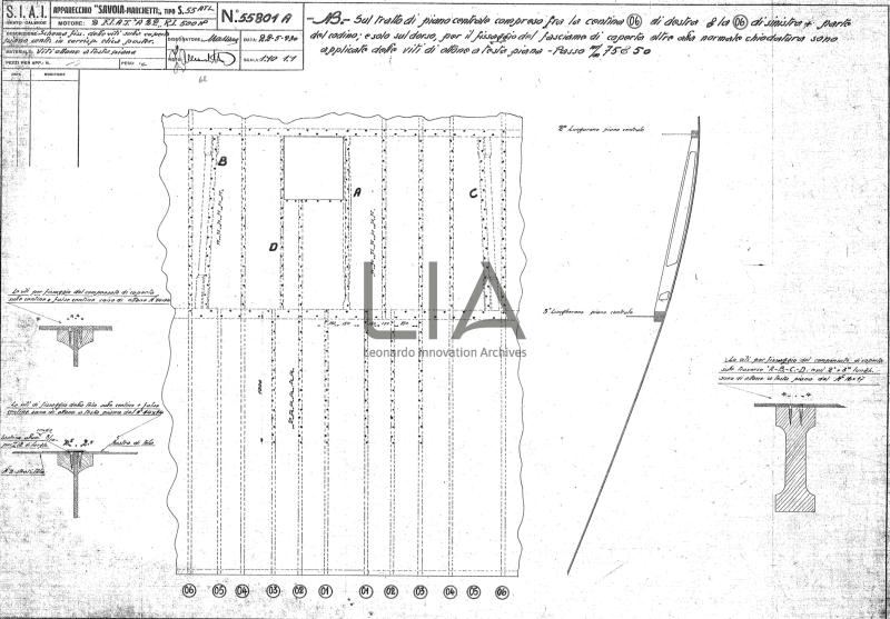 SIAI Marchetti - S.55 - Schema fissaggio delle viti sulla coperta piano centrale in corrispondenza elica posteriore