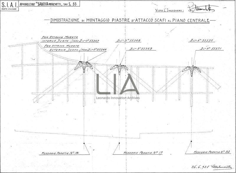 SIAI Marchetti - S.55 - Dimostrazione di montaggio piastre d'attacco scafi al piano centrale