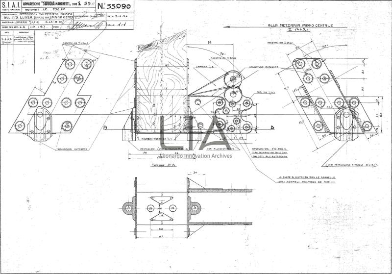 SIAI Marchetti - S.55 - Attacco supporto scafo sul lungherone n. 3 parte inferiore piano centrale