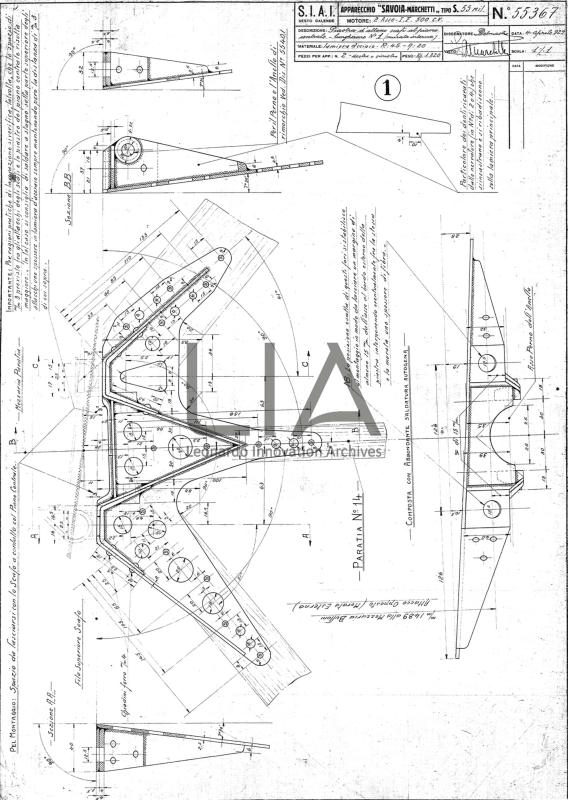 SIAI Marchetti - S.55 - Piastra d'attacco scafi al piano centrale lungherone n. 1 murata interna