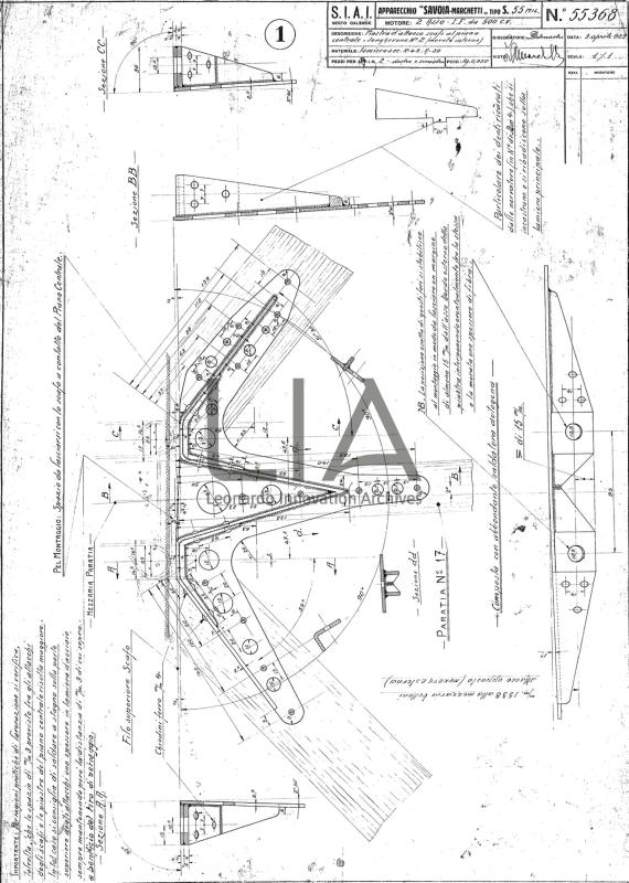 SIAI Marchetti - S.55 - Piastra d'attacco scafi al piano centrale lungherone n. 2 murata interna