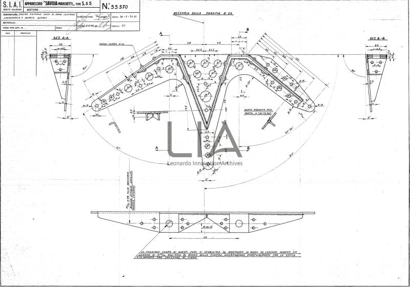 SIAI Marchetti - S.55 - Piastra attacco scafi al piano centrale longarone n. 3 murata interna